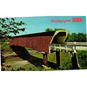 Vintage Greetings From Iowa Postcards Holliwell Covered Bridge Winterset
